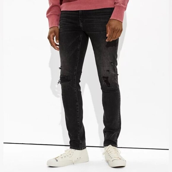 AE Men’s AirFlex 360 Patched Slim Jean Size 32x34 in Black Blaze - Picture 1 of 14
